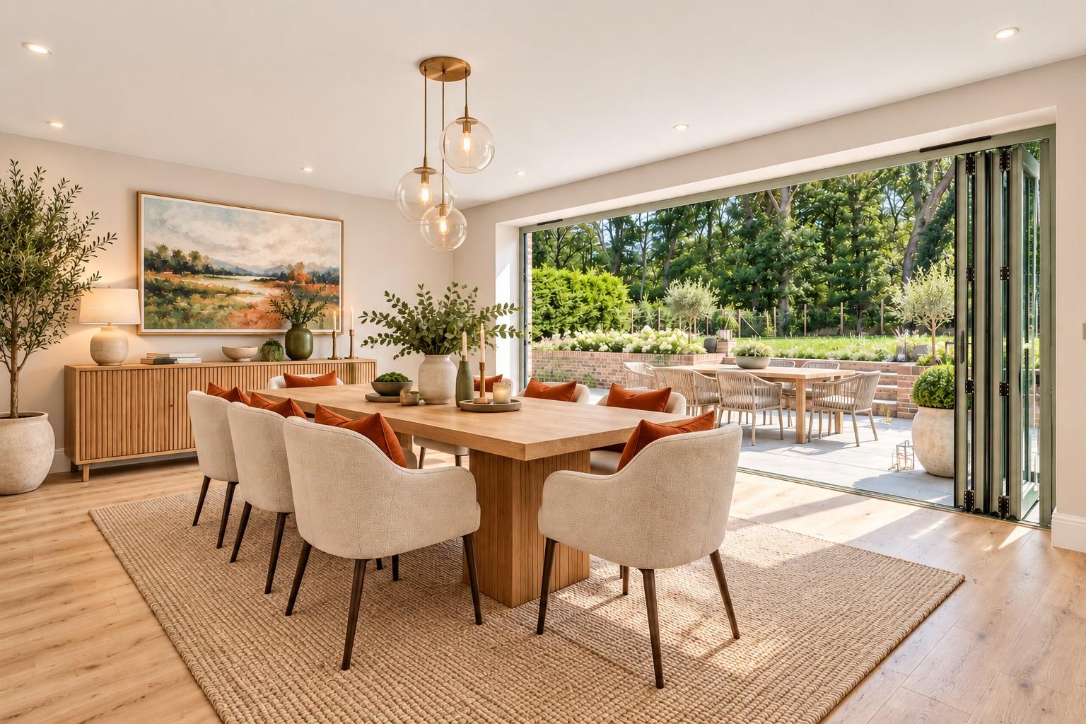 Digitally dressed dining room at Woods End